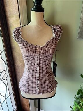 Madden Girl Burgundy Plaid Ruffled Top